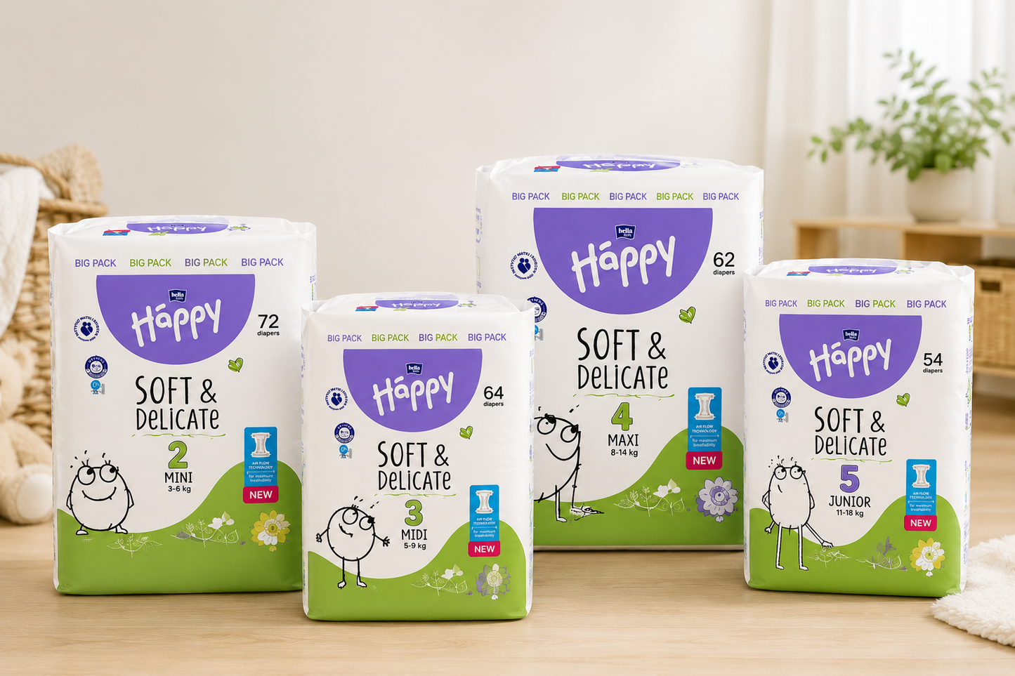 Bella Baby Happy Soft & Delicate 4+ Maxi Plus 9–15 kg — Big Pack(56)