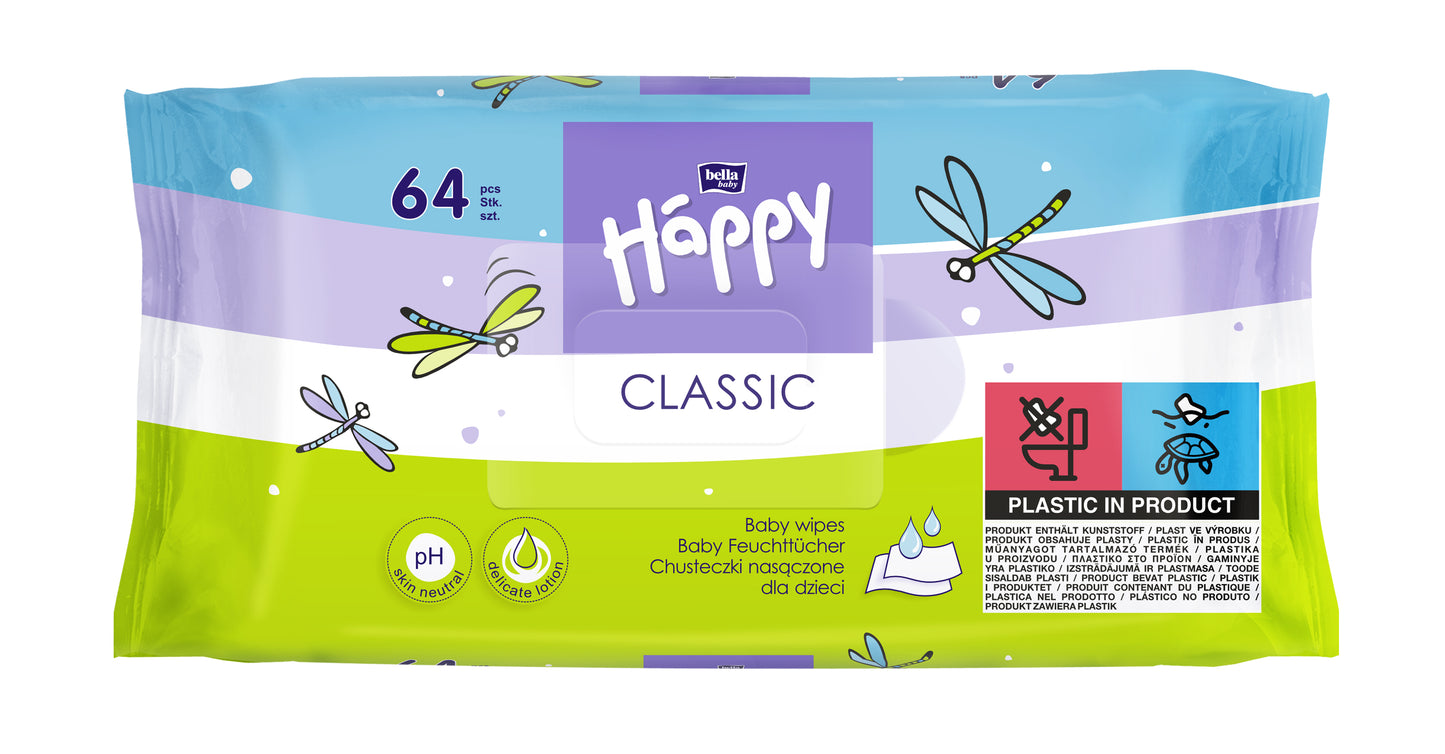 Chusteczki nawilżane Happy Classic z witaminą E — 4-pak